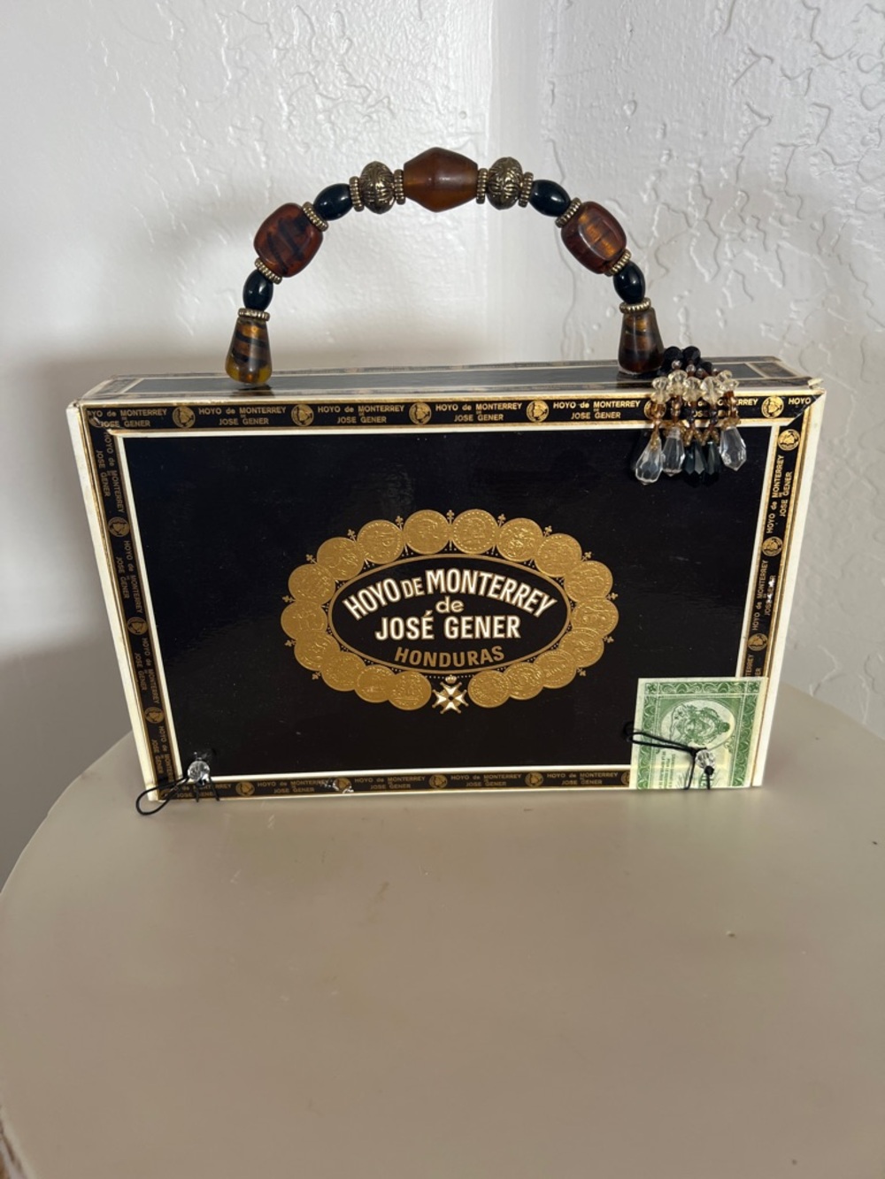 Black & Gold Cigar Box Handbag with Beaded Handle